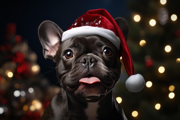 Schattige puppy met een kerstmuts die in de kerstsfeer komt Generatieve AI