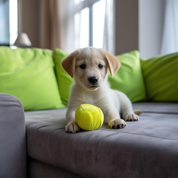 Schattige puppy op een bank