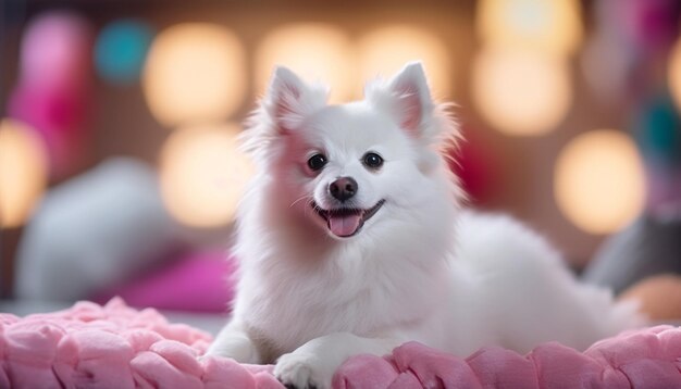 Schattige puppy zittend kijken naar camera speelse pluizige kleine hond gegenereerd door kunstmatige intelligentie