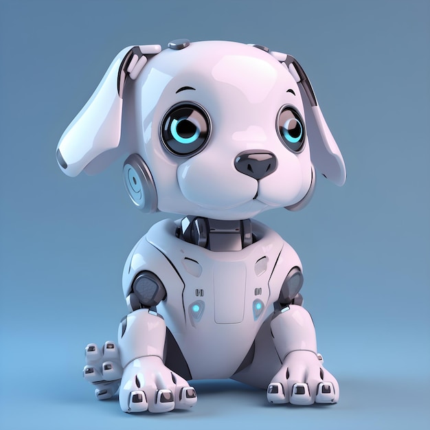 Schattige robot puppy machine karakter Elektronisch interactief speelgoed robot hond geïsoleerd op een lichtblauwe achtergrond High-tech concept huisdier van het toekomstige elektronische huis Generatieve AI