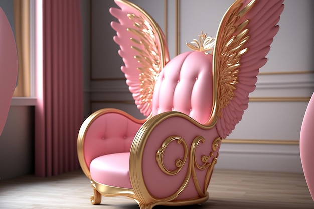 Schattige roze stoel met vleugels voor de kinderkamer van de kleine prinses meubels voor kinderen meubels voor kleine meisjes