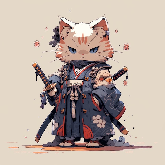schattige samurai kat