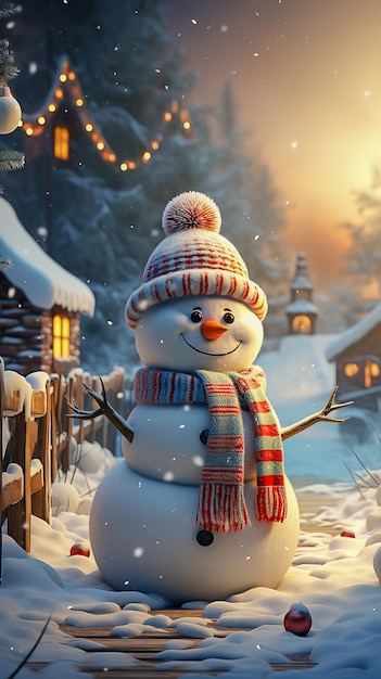 schattige sneeuwman in de winter voor kerstbanner