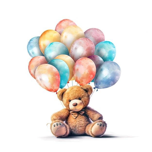 Schattige teddybeer met ballonnen Illustratie AI generatief