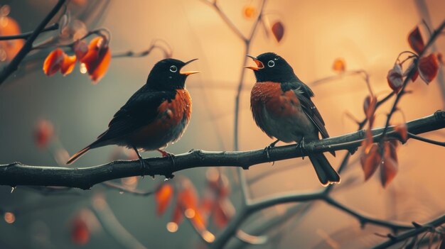 schattige vogels ik met microfoon op de boom zingen songsspring concept