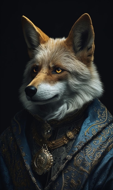 Schattige vos draagt koninklijke jurk op generatieve ai in luxe stijl