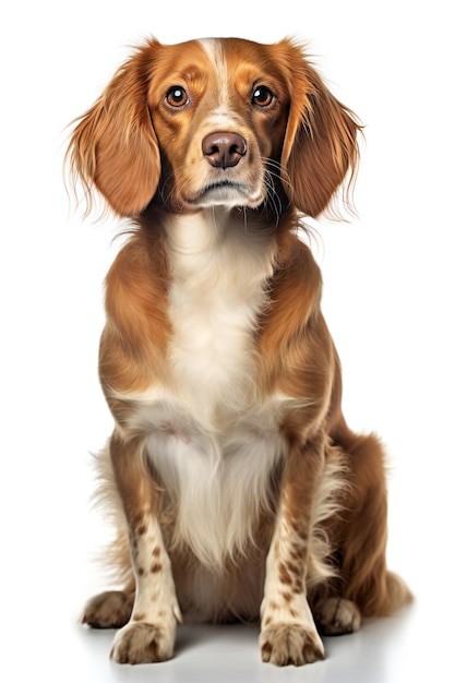 Schattige welsh springer spaniel hond zittend op een witte achtergrond