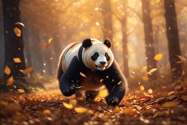 schattige wilde panda Chinese beer in het herfstland ai generatief