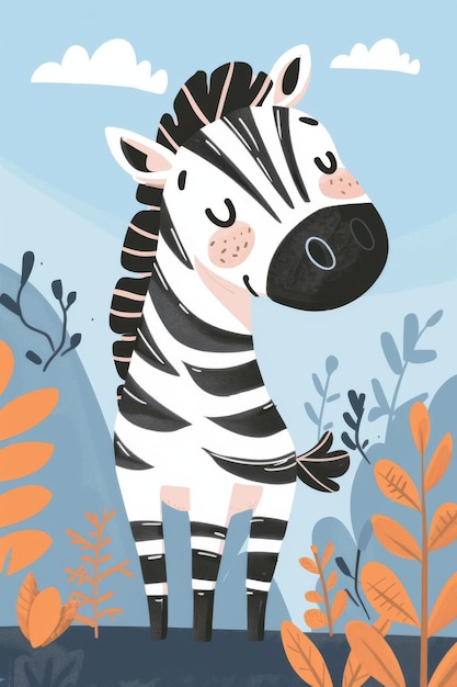 Foto schattige zebra met natuur achtergrond kinderen illustratie