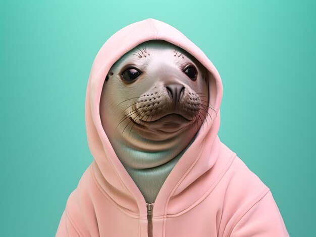 Foto schattige zeehond met hoodie ai gegenereerd