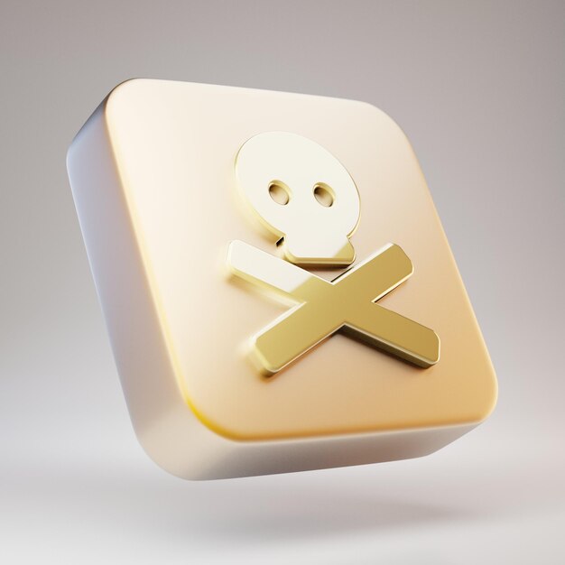 Schedel Crossbones pictogram. Golden Skull Crossbones-symbool op mat gouden plaat. 3D-gerenderde sociale mediapictogram.