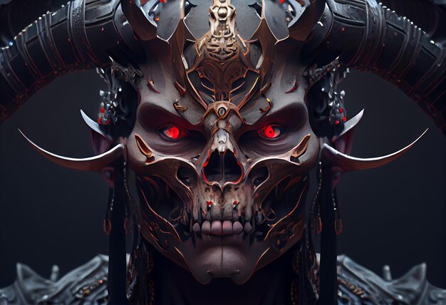 Schedel duivel cyborg samurai gezicht 3D-rendering Genereer Ai