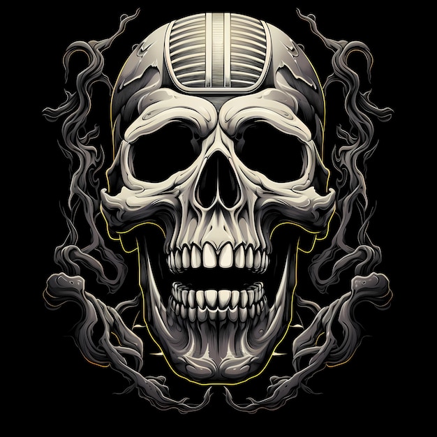 schedel en retro microfoon tattoo ontwerp donkere kunst illustratie geïsoleerd op zwarte achtergrond