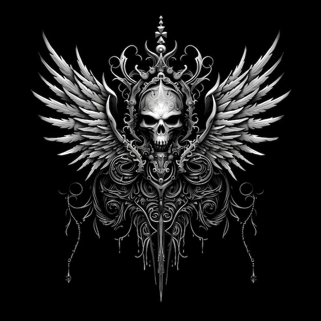 schedel en vleugels tattoo ontwerp illustratie