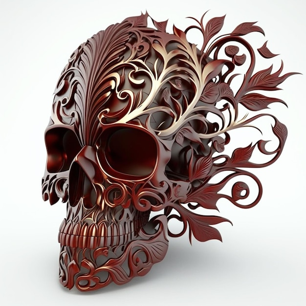 schedel hoofd met bloemmotief ornament decoratie