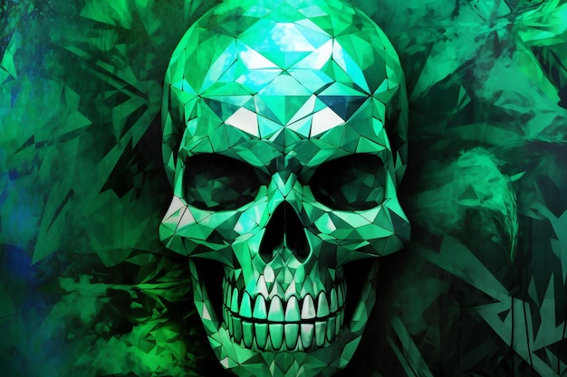 Foto schedel in de groene en blauwe achtergrond