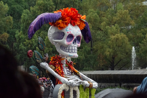 Schedel in parade van de doden van Reforma in Mexico-Stad