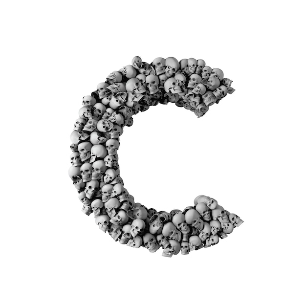 Schedel lettertype letter C Brief gemaakt van veel schedels 3D-rendering