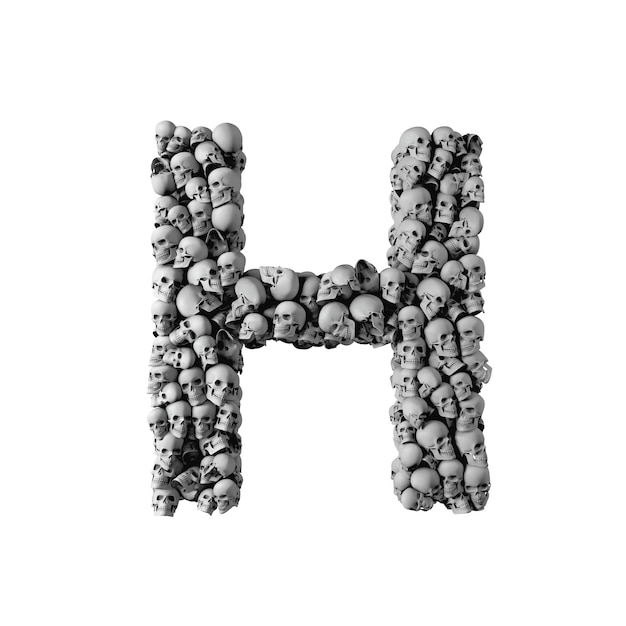 Schedel lettertype letter H Brief gemaakt van veel schedels 3D-rendering