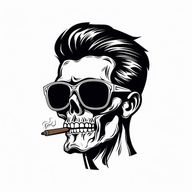Foto schedel met zonnebril en een sigaret in zijn mond generatieve ai