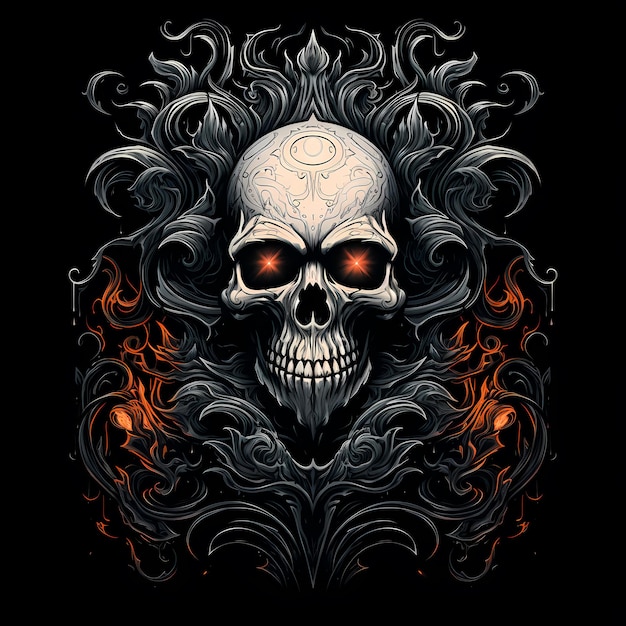 schedel tattoo ontwerp donkere kunst illustratie geïsoleerd op zwarte achtergrond