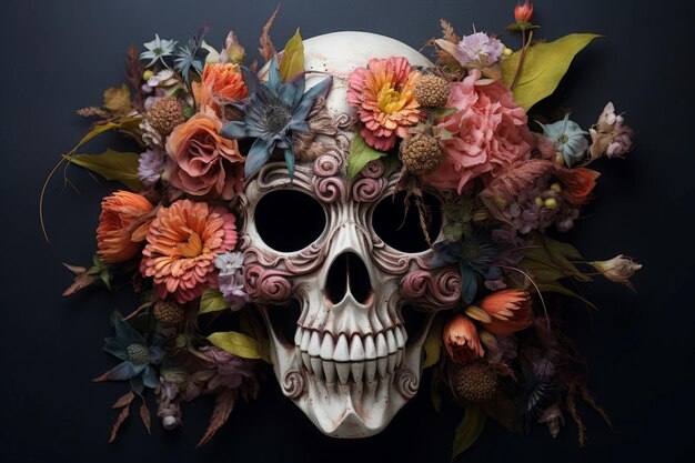 Foto schedelmasker bloemen genereren ai