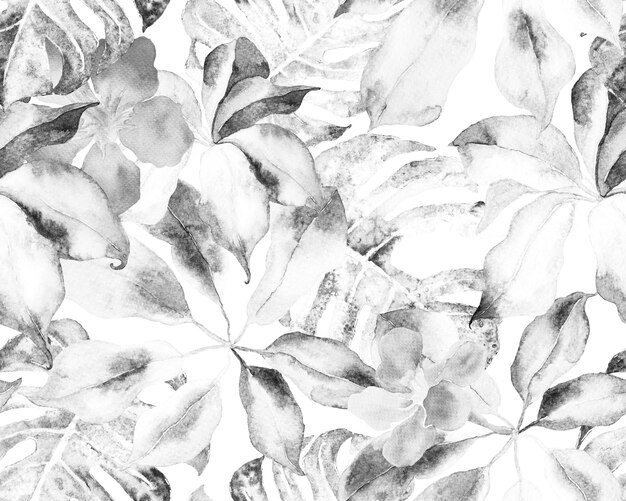 Photo schefflera arboricola seamless pattern. schefflera actinophylla hayata repeated ornament monochrome and greyscale botanical watercolor print. evergreen variegated walisongo plant with exotic flowers.