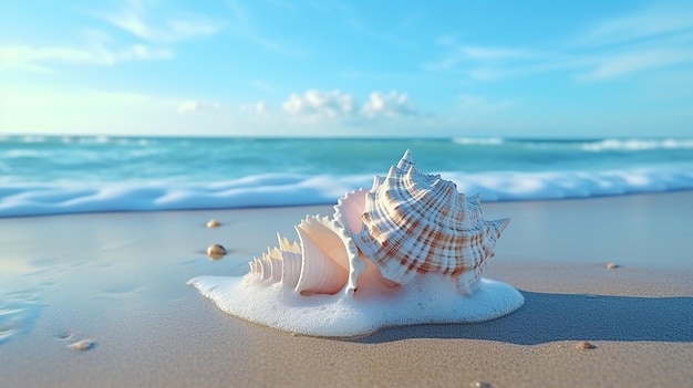 Schelp op strand met golven