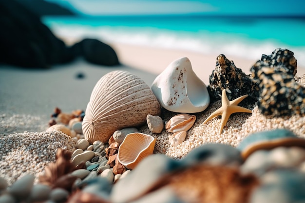 Schelpen aan de zeekust zomervakantie Generatieve AI