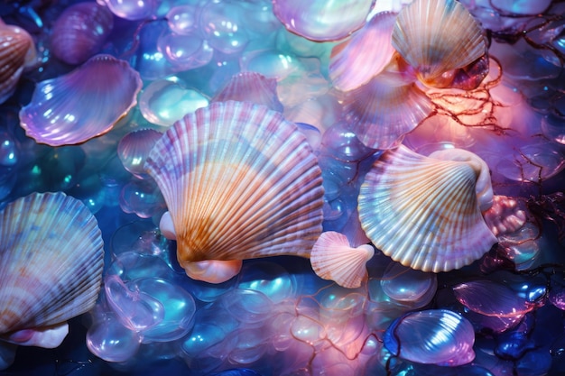 Foto schelpen macro achtergrond schelpen hebben verschillende vormen, kleuren en texturen die verbluffend zijn