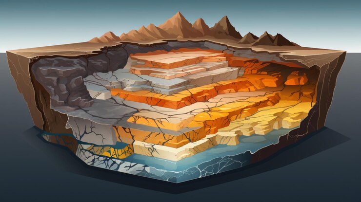 Photo schematic abstract cut geological structure of earth