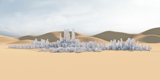 Schematic city metropolis Modern Business City on desert