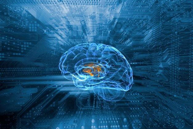 schematisch beeld van het menselijk brein en communicatie via schakelbord kunstmatige intelligentie