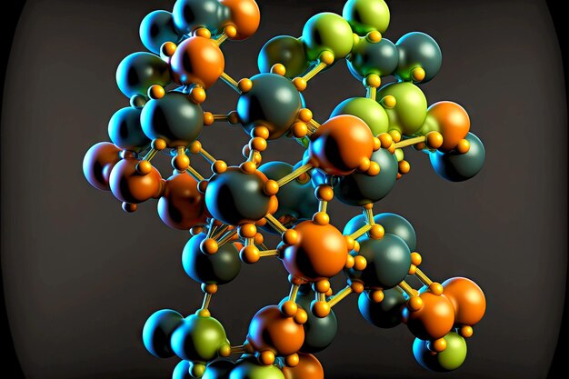 Schematische structuur van molecuulclose-up bestaande uit bollen en kettingen