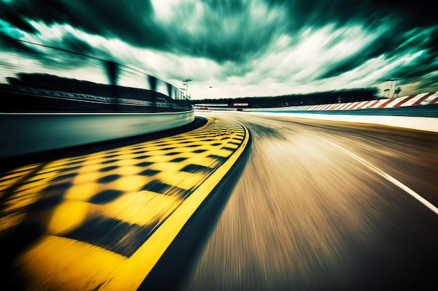 Scherpe bochten en verlichte racebaan voor Formula One Racing generatieve ai