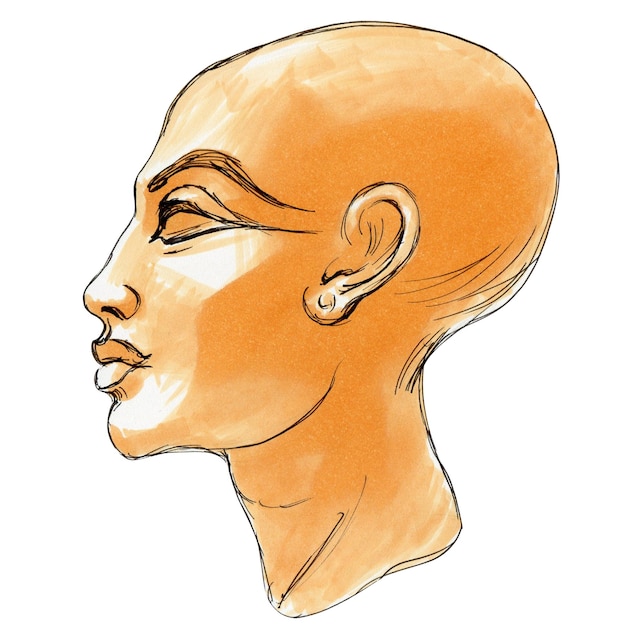 Foto schets marker illustratie van egyptische vrouw sculptuur portret geïsoleerd op wit