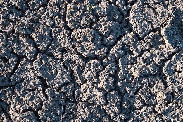 Scheuren in droog land, droogte, bovenaanzicht