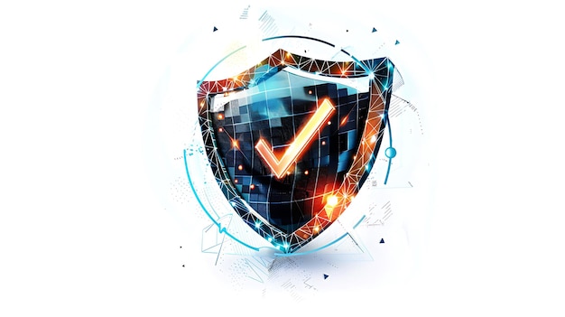 schild beveiligingsbescherming veiligheidstechnologie icoon symbool cyberspace checkmark illustratie