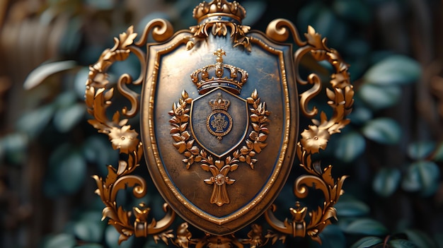 Schild met gekroonde helm van fantasie heraldiek