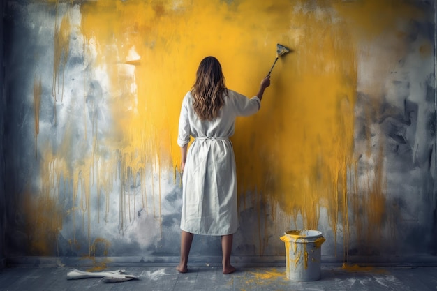 Schilder vrouw schildert muur af Genereer Ai