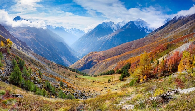 Schilderachtig landschap van een bergvallei in herfstkleuren