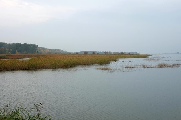 Foto schilderachtig uitzicht op het meer en het landschap tegen de lucht