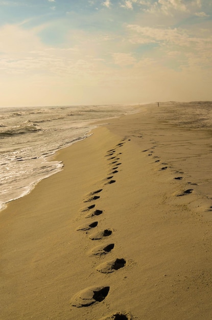 Schilderachtig uitzicht op het strand tegen de hemel bij zonsondergang