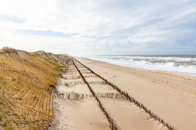 Schilderachtig uitzicht op het strand tegen de lucht