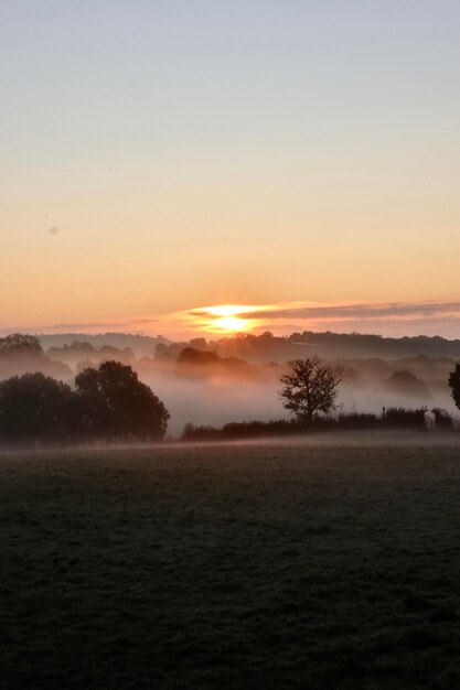 Foto schilderachtig uitzicht op het veld tegen de hemel bij zonsondergang