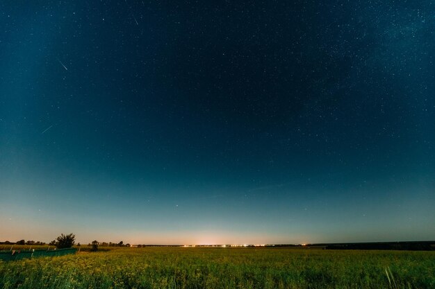 Foto schilderachtig uitzicht op het veld tegen de nachtelijke hemel