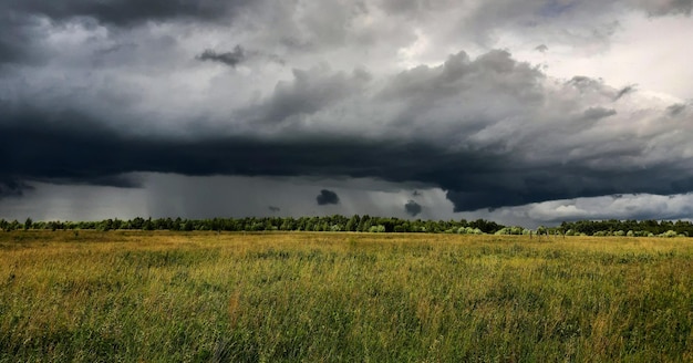 Foto schilderachtig uitzicht op het veld tegen een bewolkte hemel