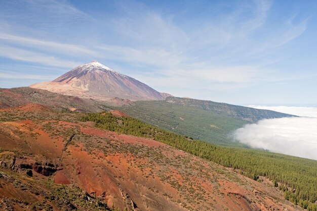 Foto schilderachtig uitzicht op het vulkanische landschap tegen de hemel