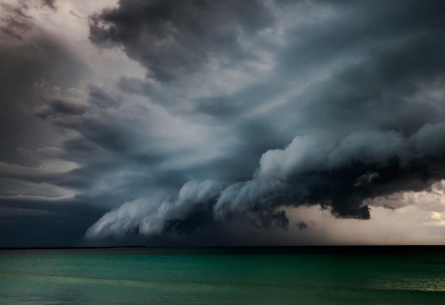 Schilderachtig uitzicht op onweer over zee tegen een bewolkte hemel