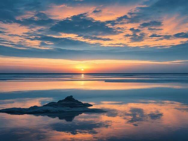 schilderachtig zeegezicht met reflectie van daglicht op het zeeoppervlak wanneer de zon ondergaat boven zee